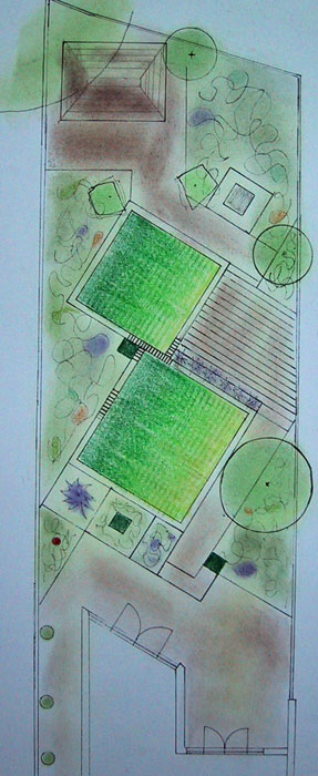 Diagonal garden design plan for a london garden